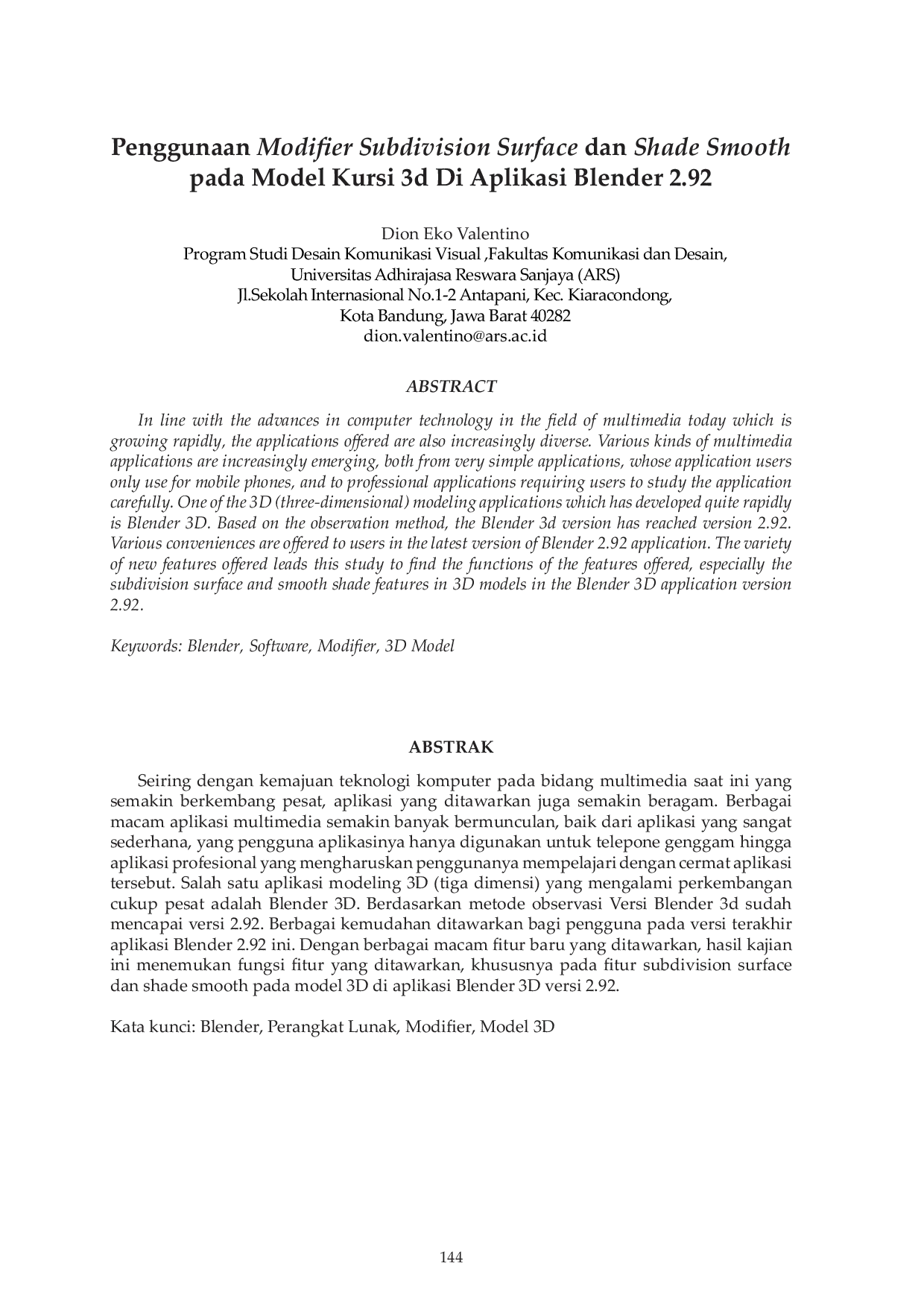JURIS Penggunaan Modifier Subdivision Surface Dan Shade Smooth Pada Model 3d Di Aplikasi Blender 2 92