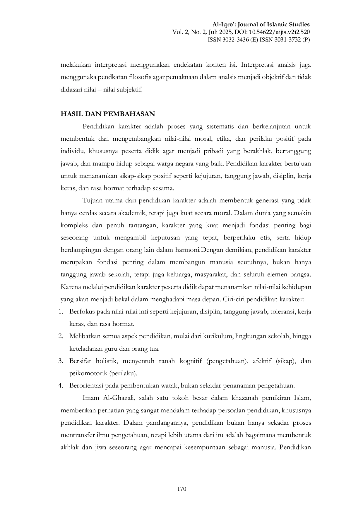 JURIS Pendidikan Karakter Menurut Al Ghazali dan Relevansi Terhadap Karakter Gen Z