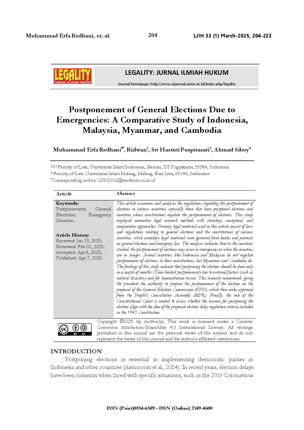 juris Postponement of general elections due to emergencies a comparative study of Indonesia Malaysia Myanmar and Cambodia
