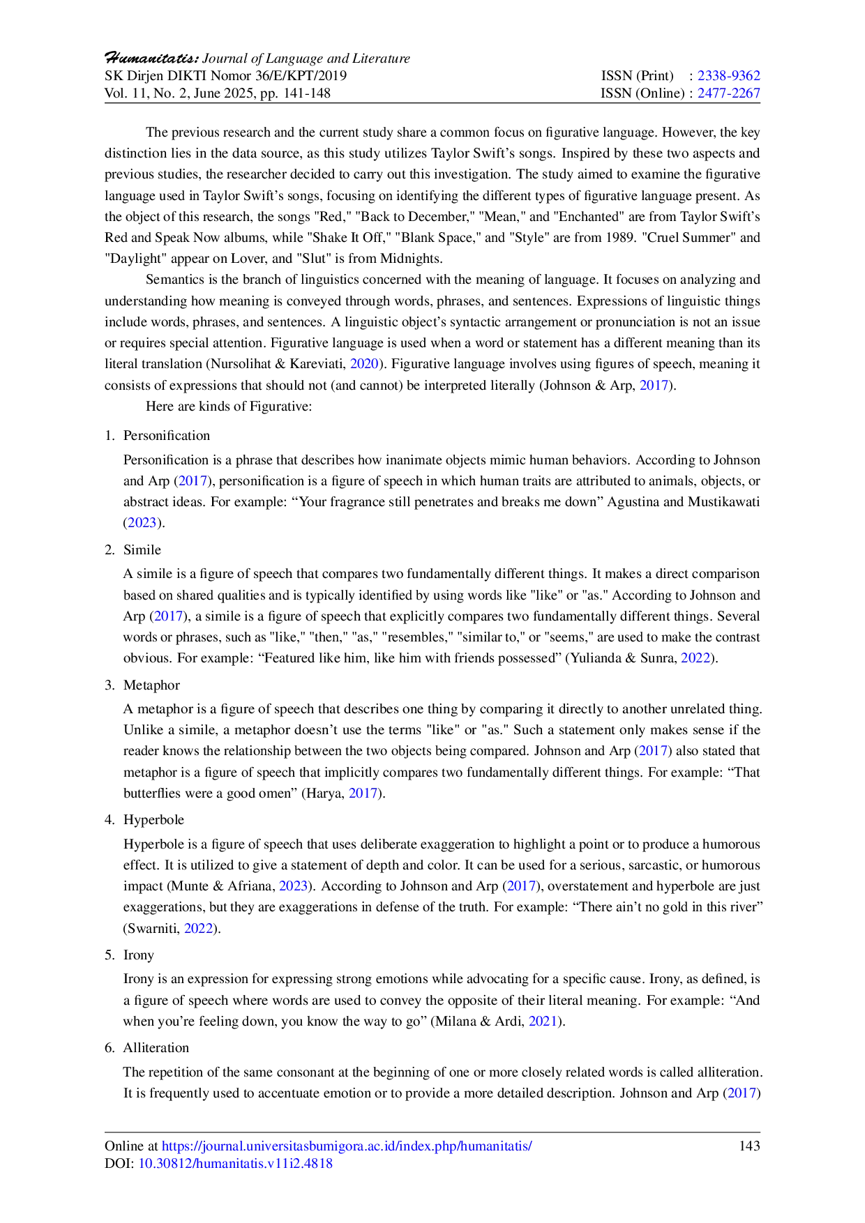 JURIS An Analysis of Figurative Language in Taylor Swift s Songs