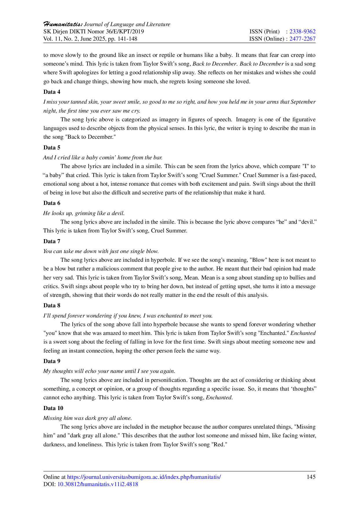JURIS An Analysis of Figurative Language in Taylor Swift s Songs