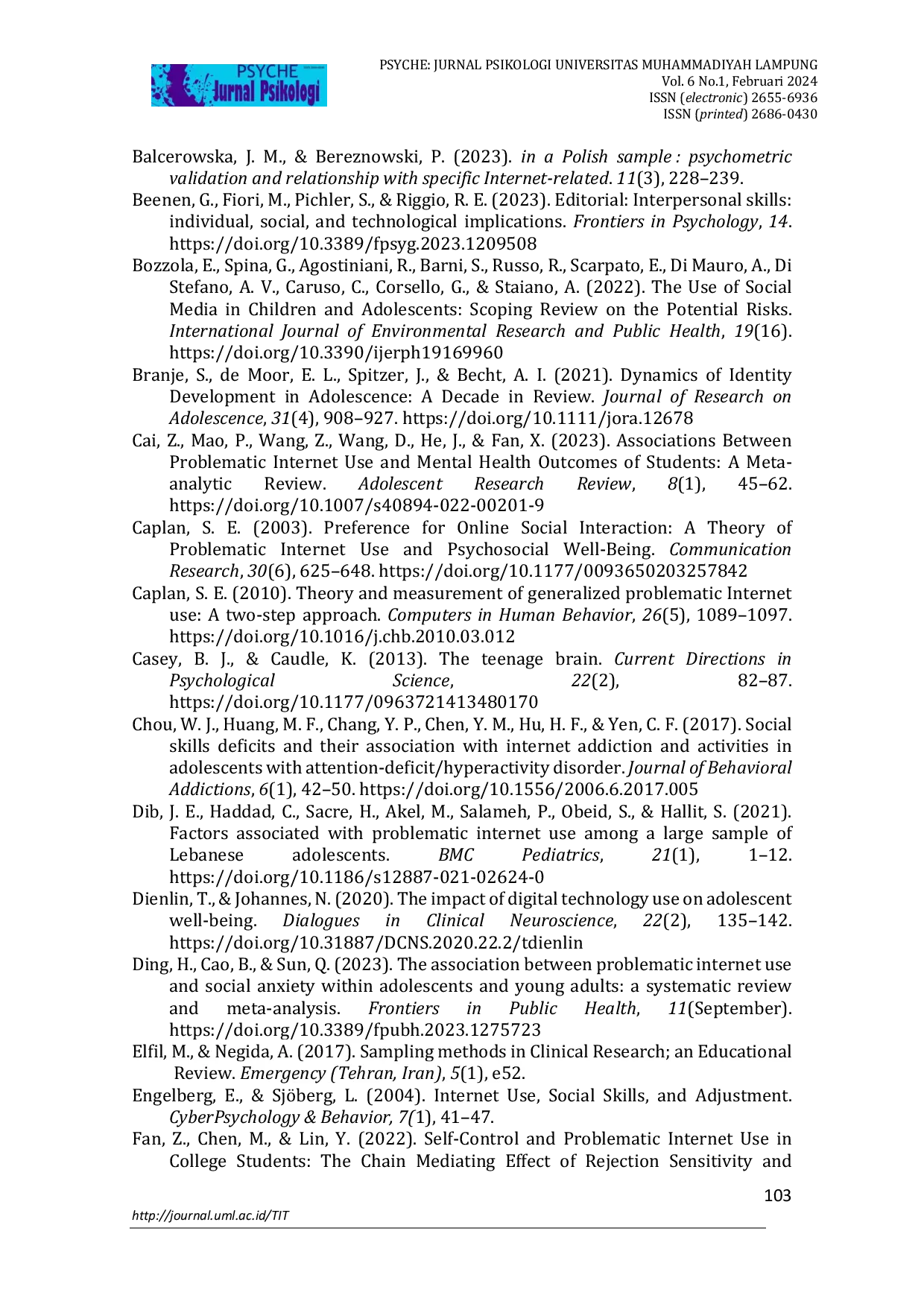 JURIS Peran Moderasi Kontrol Diri dalam Hubungan Antara Keterampilan Sosial dan Penggunaan Internet Bermasalah pada Remaja