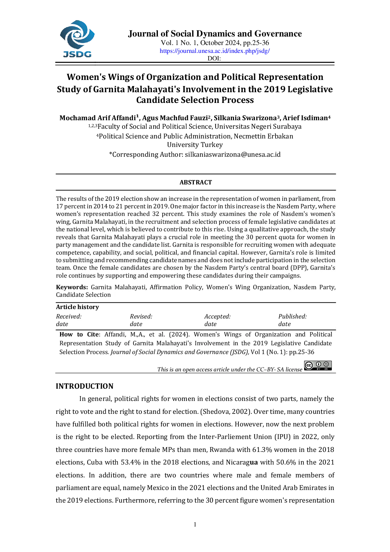 JURIS Women s Wings of Organization and Political Representation Study of Garnita Malahayati s Involvement in the 2019 Legislative Candidate Selection Process