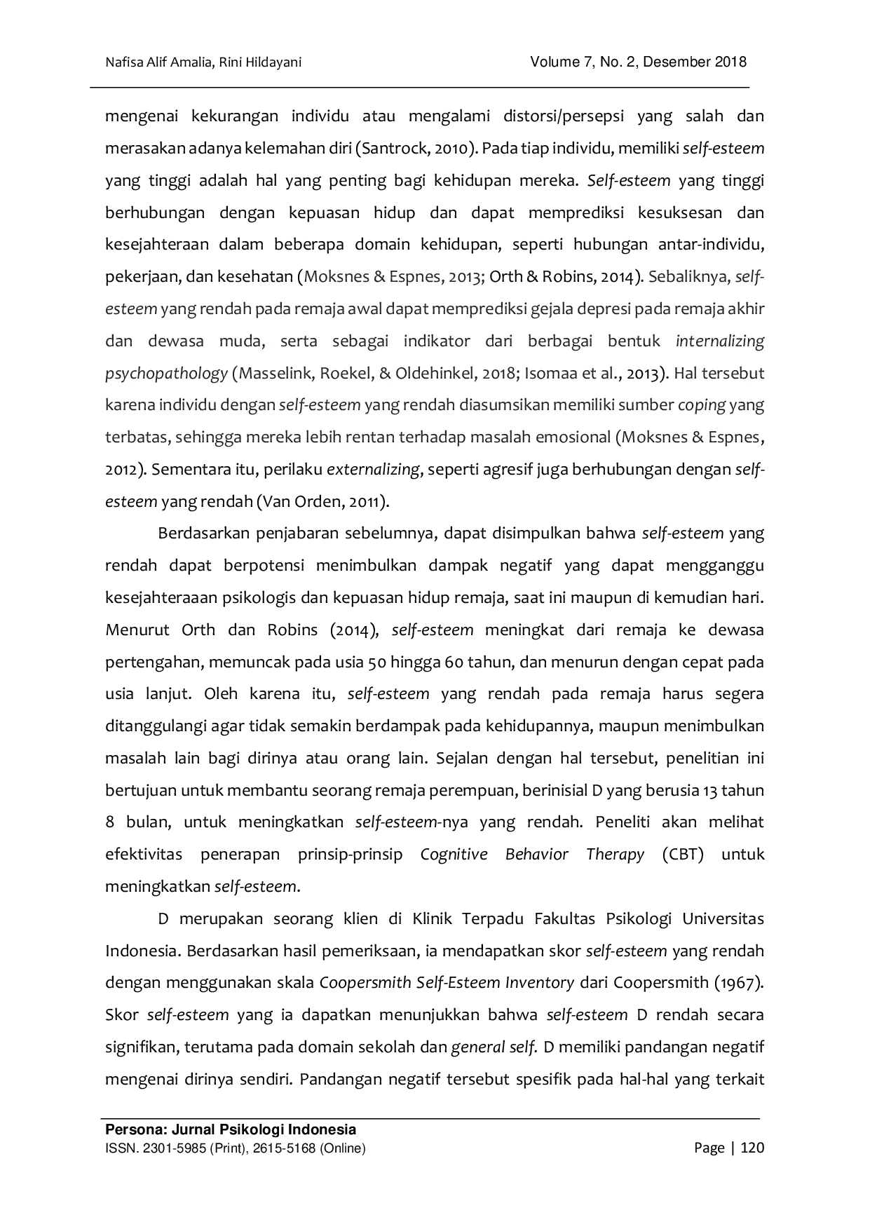JURIS Penerapan Prinsip Prinsip Cognitive Behavior Therapy BT untuk Meningkatkan Self Esteem Pada Remaja Perempuan