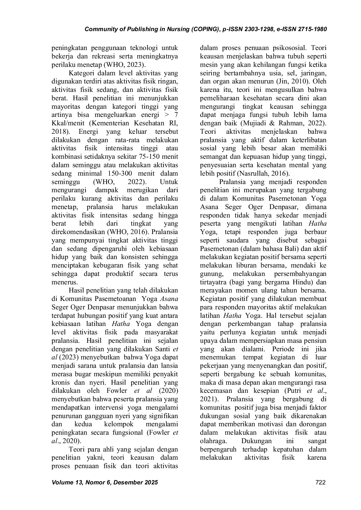 JURIS Korelasi Kebiasaan Latihan Hatha Yoga Dan Level Aktivitas Fisik Pada Pralansia