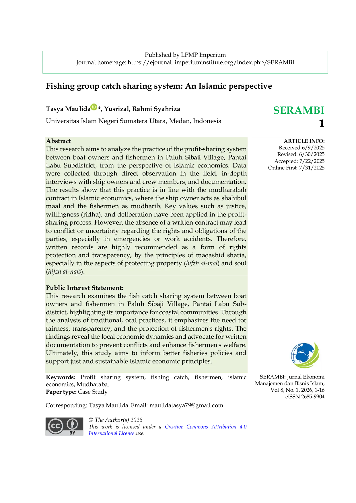 JURIS Fishing group catch sharing system An Islamic perspective