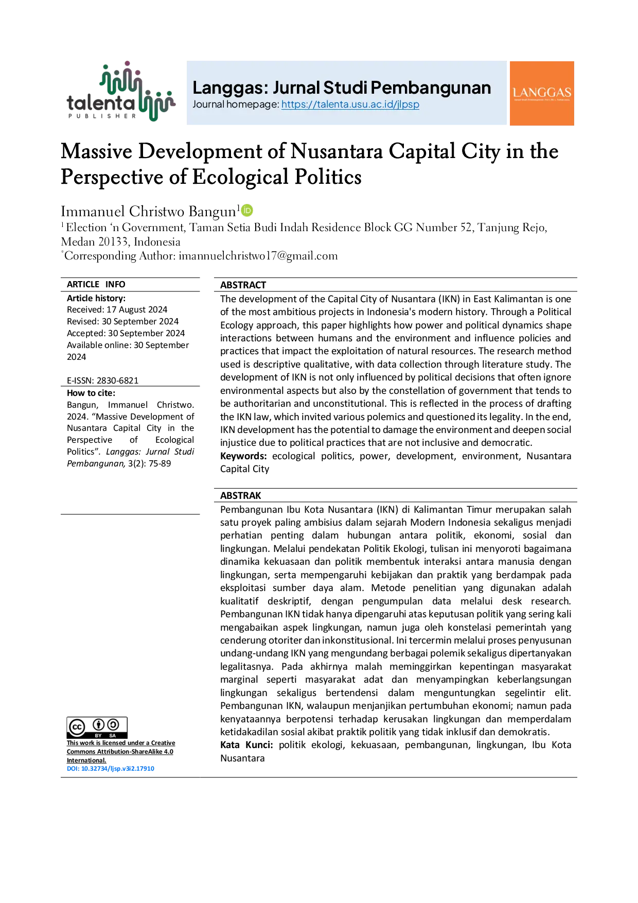 JURIS Pembangunan Ibu Kota Nusantara dalam Perspektif Politik Ekologi