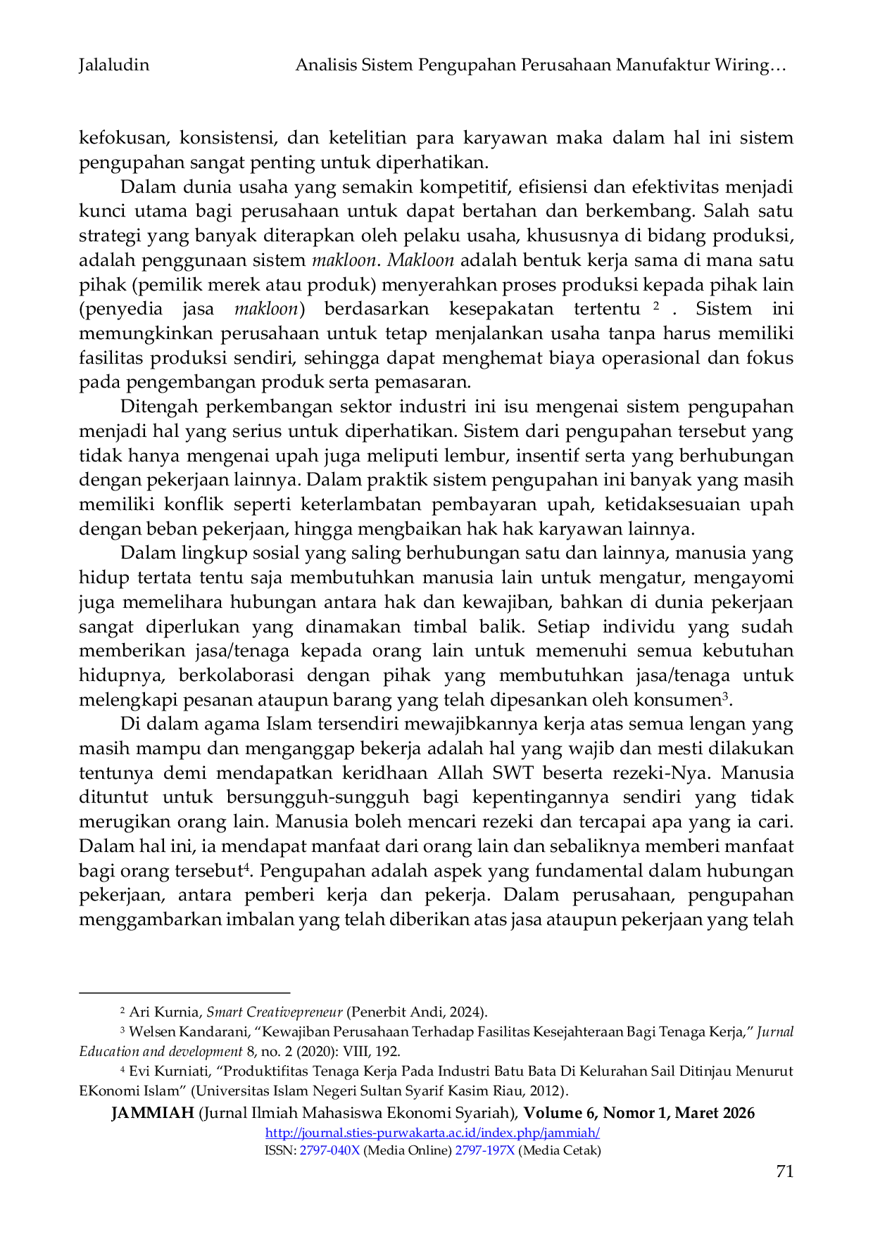 JURIS Analisis Sistem Pengupahan Perusahaan Manufaktur Wiring Harness Dalam Perspektif Akad Ijarah