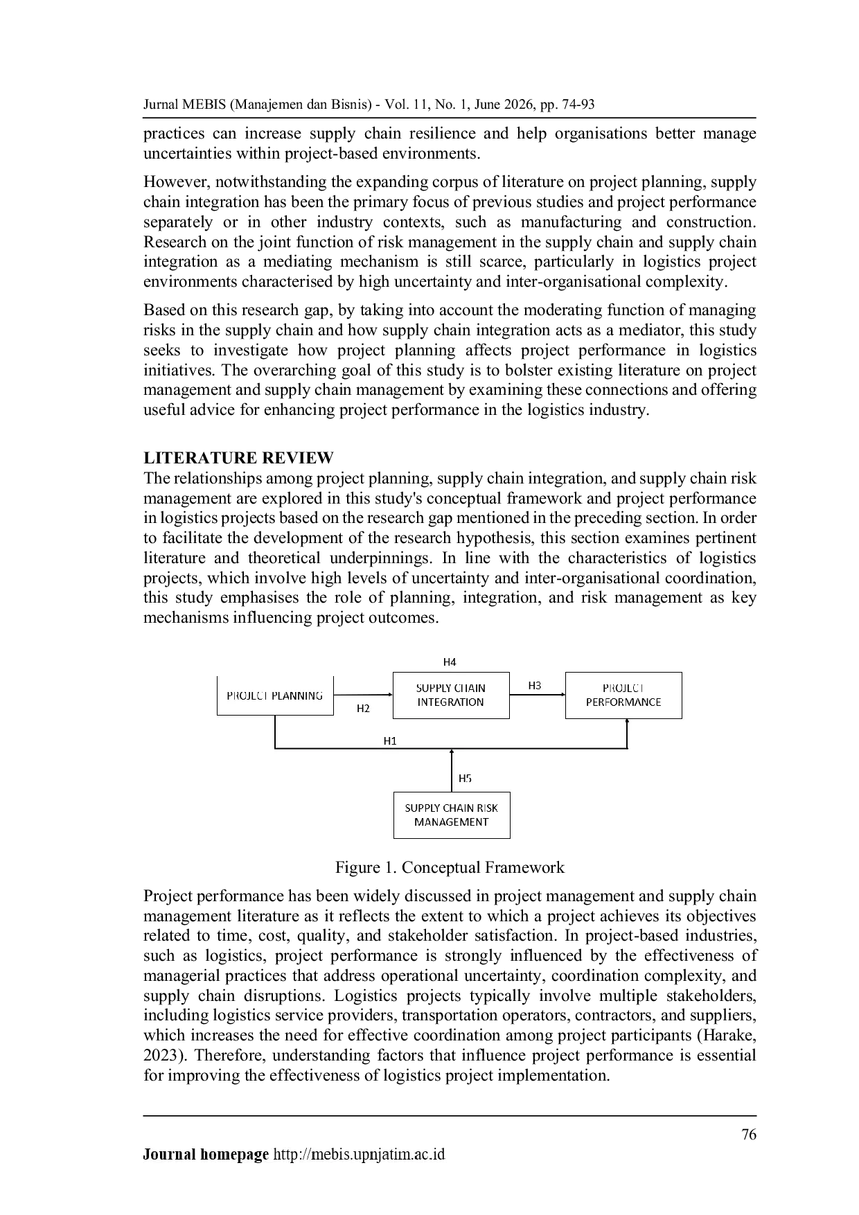 JURIS The Mediation Role of Supply Chain Integration and Moderation of Supply Chain Risk Management in Relationship Between Project Planning and Project Performance in The Logistic Sector