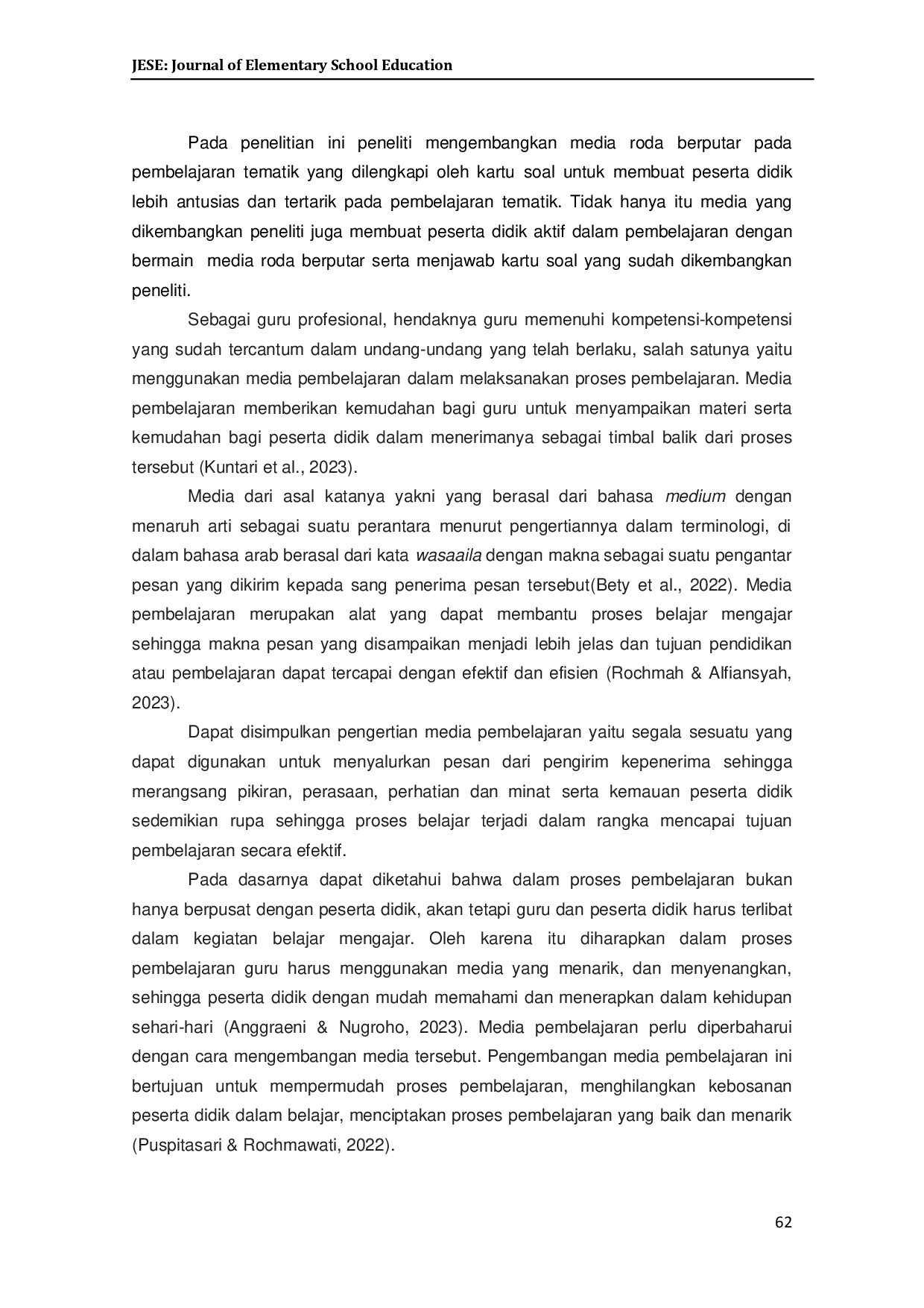 juris Pengembangan Media Roda Berputar Pada Pembelajaran Tematik Pada Peserta didik Madrasah Ibtidaiyah