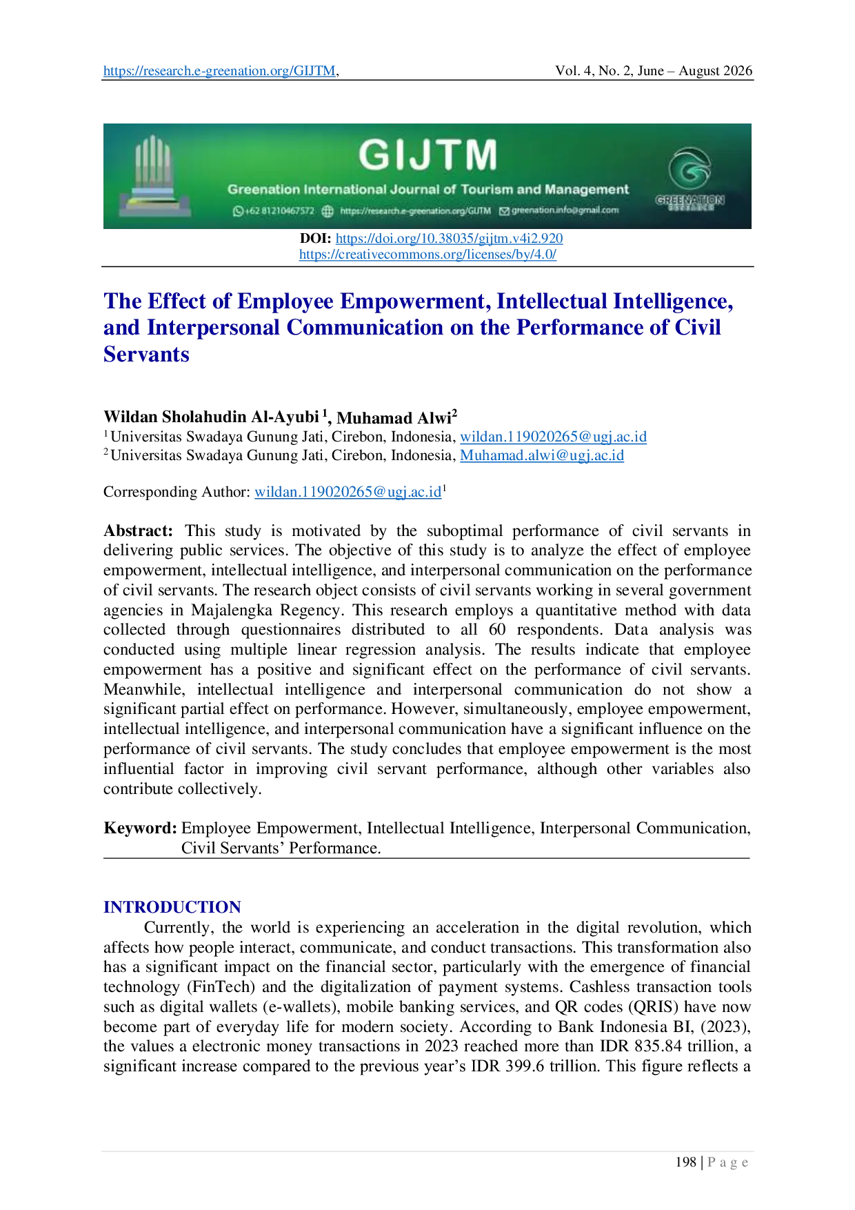 JURIS The Effect of Employee Empowerment Intellectual Intelligence and Interpersonal Communication on the Performance of Civil Servants