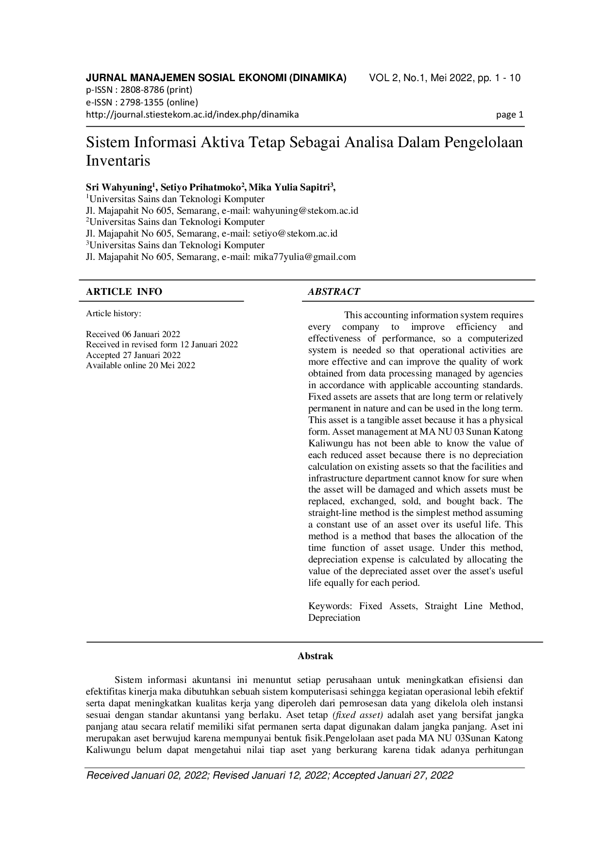 JURIS Sistem Informasi Aktiva Tetap Sebagai Analisa Dalam Pengelolaan Inventaris