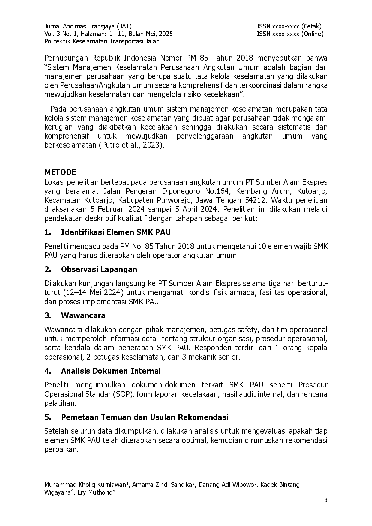 juris Evaluasi Penerapan Sistem Manajemen Keselamatan Pengangkutan Angkutan Umum Pt Sumber Alam Ekspres