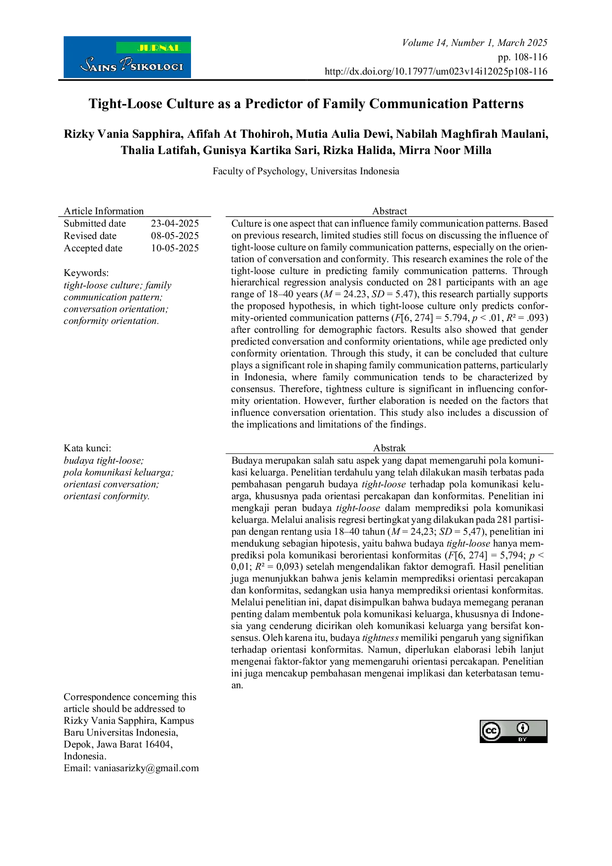 JURIS Tight Loose Culture as a Predictor of Family Communication Patterns