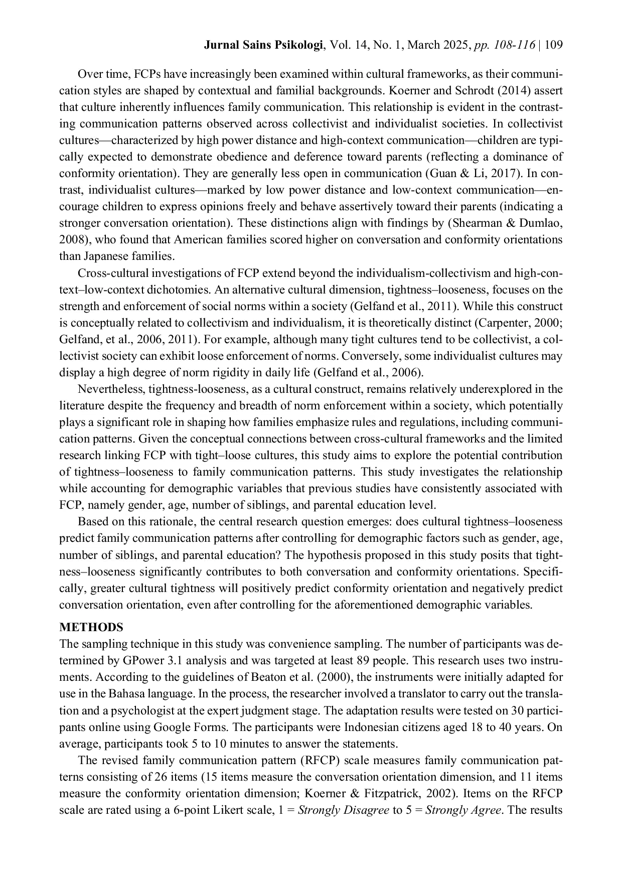 JURIS Tight Loose Culture as a Predictor of Family Communication Patterns