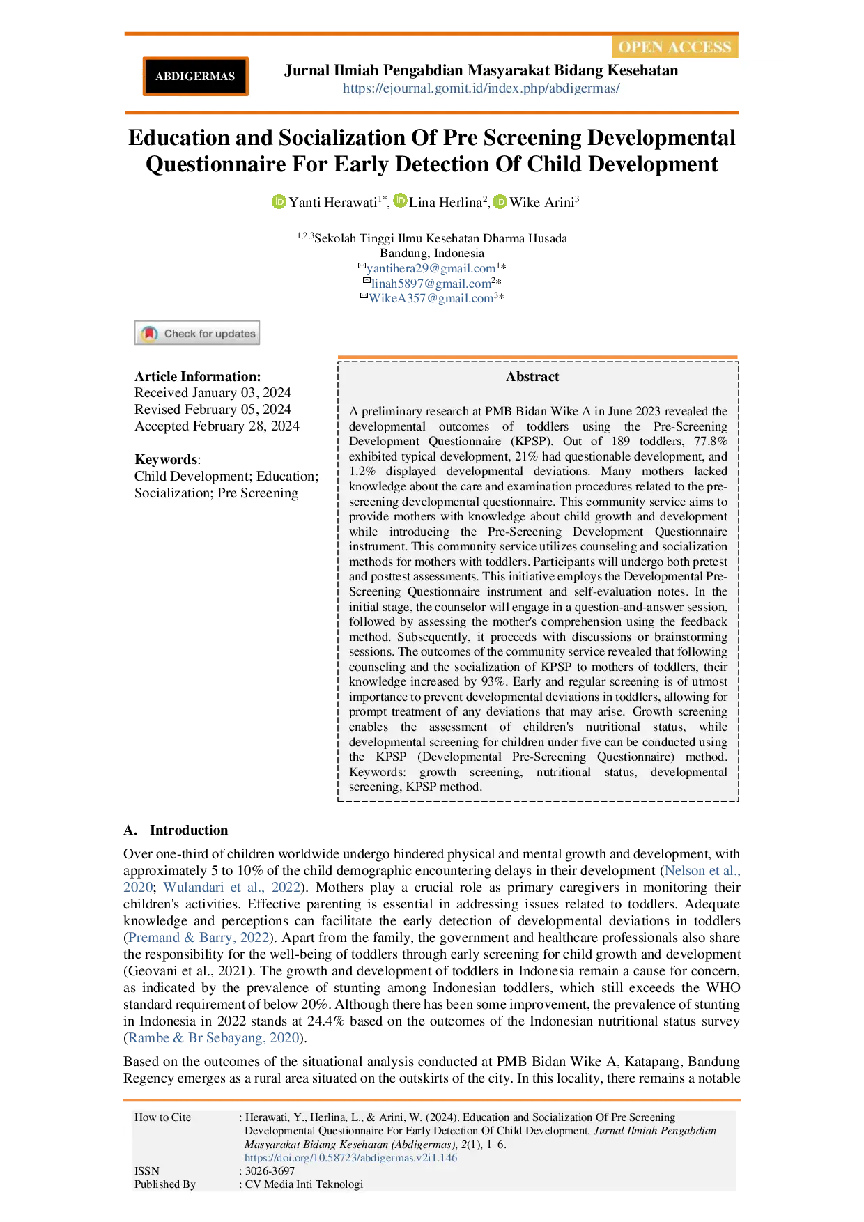 juris Education and Socialization of PreAcScreening Developmental Questionnaire for Early Detection of Child Development