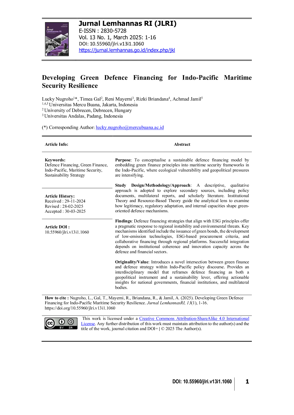JURIS Developing Green Defence Financing for Indo Pacific Maritime Security Resilience