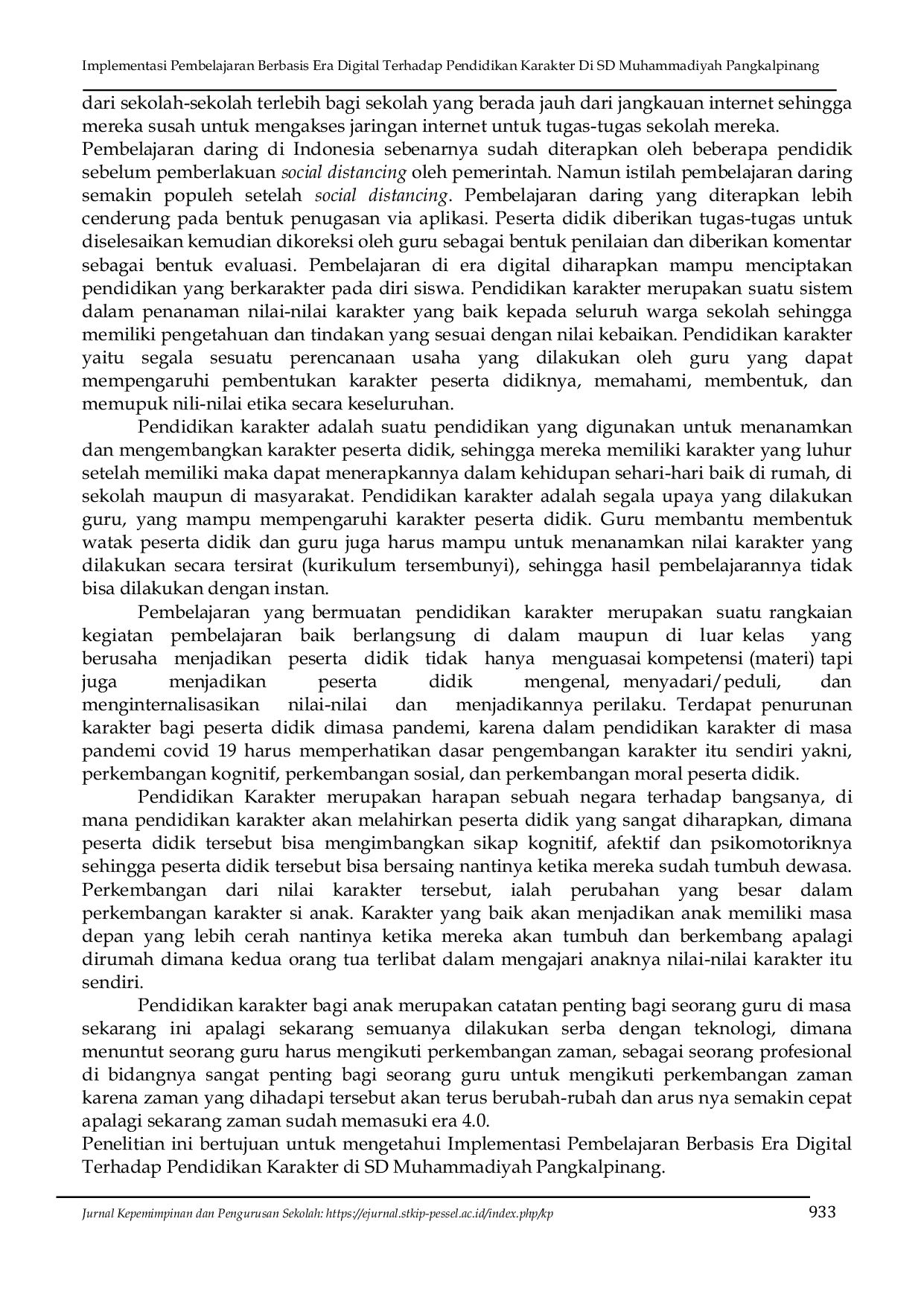 JURIS Implementasi Pembelajaran Berbasis Era Digital Terhadap Pendidikan Karakter Di SD Muhammadiyah Pangkalpinang