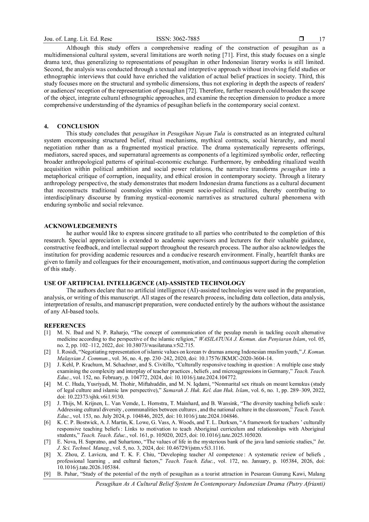 JURIS Pesugihan As A Cultural Belief System In Contemporary Indonesian Drama