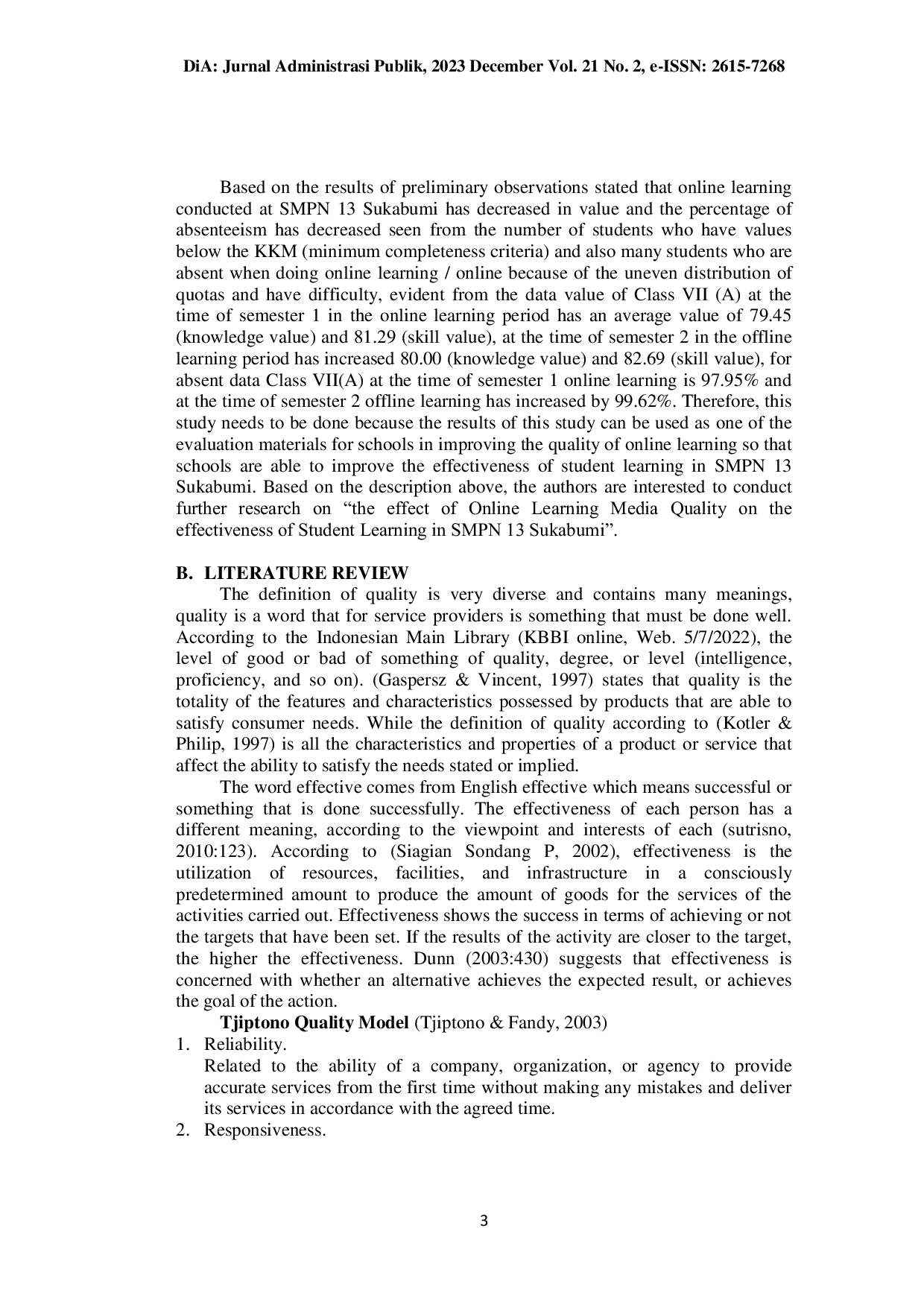 JURIS EFFECT OF ONLINE LEARNING MEDIA QUALITY ON STUDENT LEARNING EFFECTIVENESS AT SMPN 13 SUKABUMI CITY
