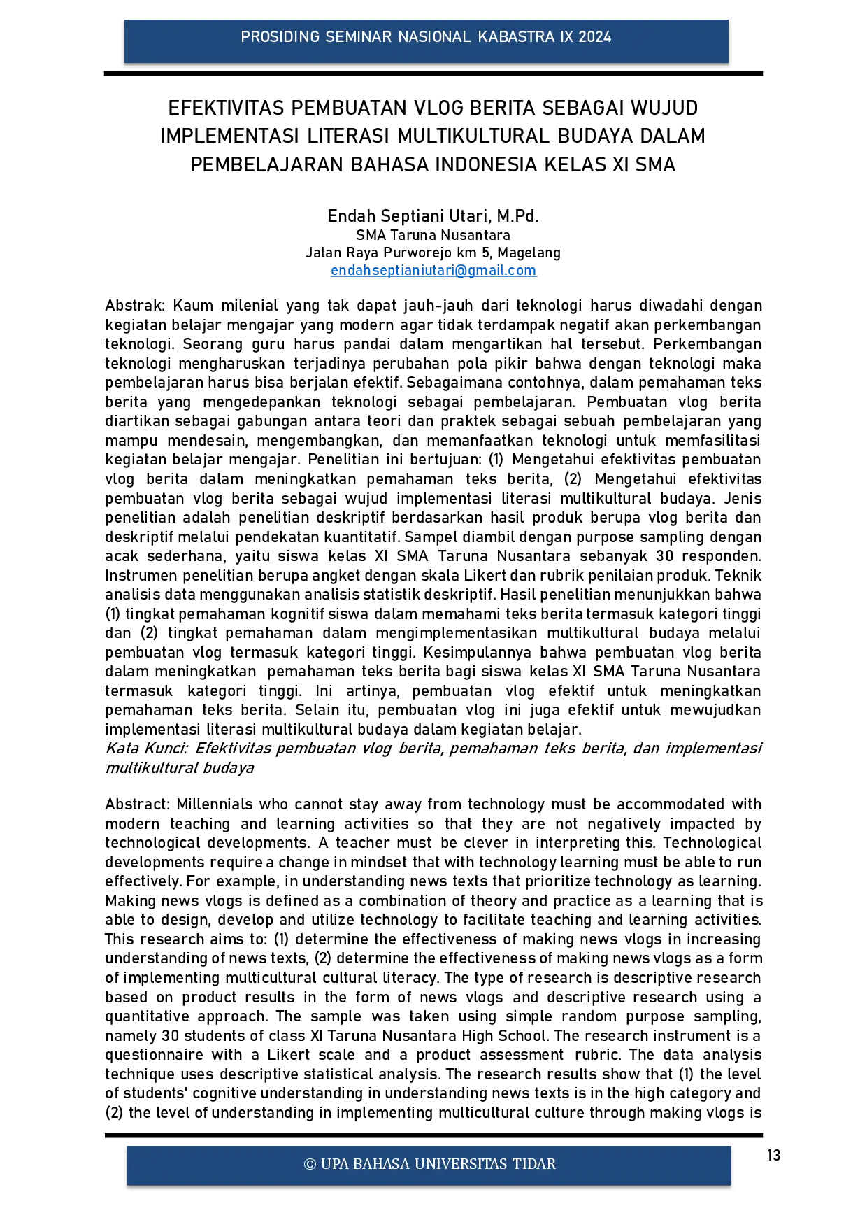 juris Efektivitas Pembuatan Vlog Berita sebagai Wujud Implementasi Literasi Multikultural Budaya dalam Pembelajaran Bahasa Indonesia Kelas XI SMA