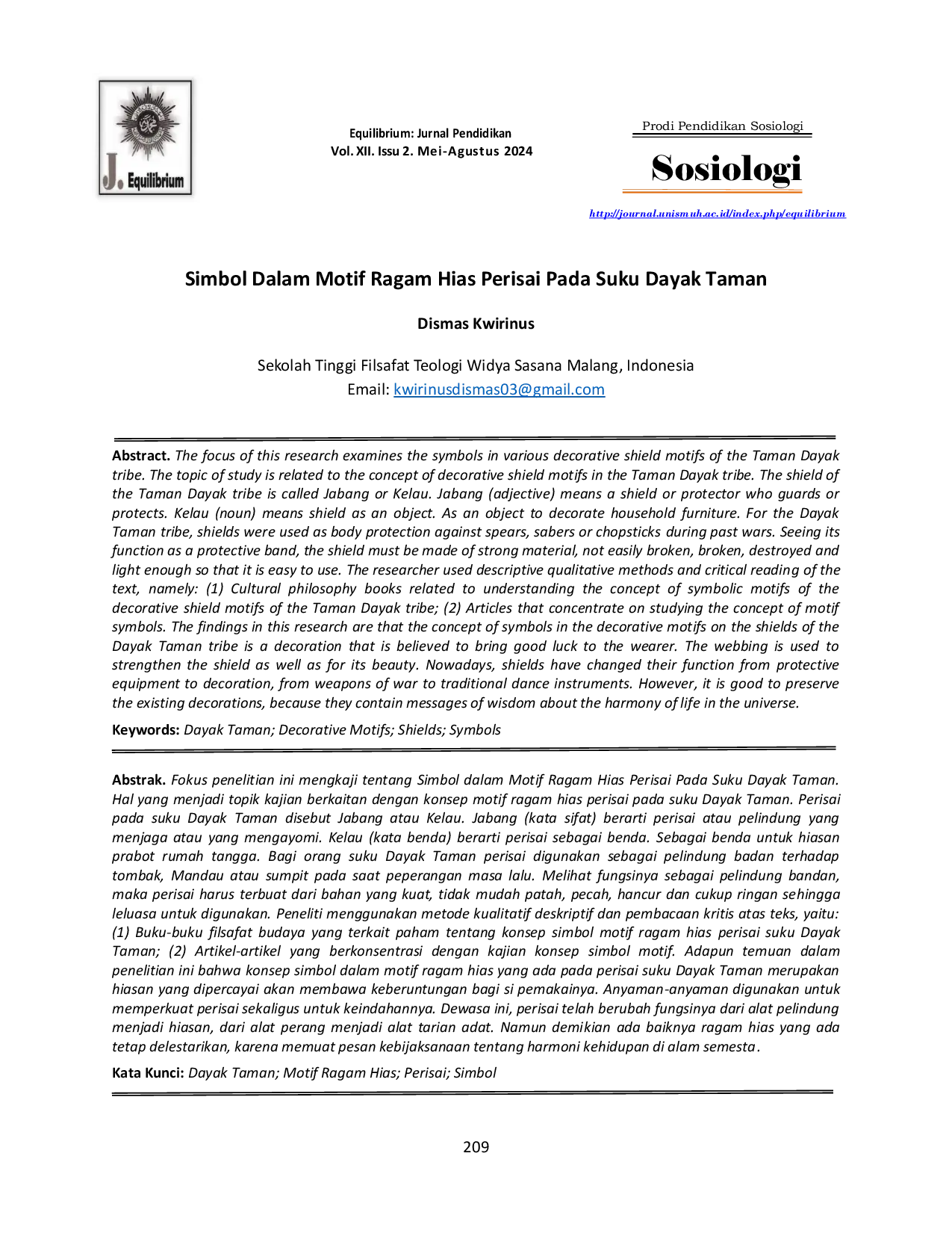 JURIS Simbol Dalam Motif Ragam Hias Perisai Pada Suku Dayak Taman