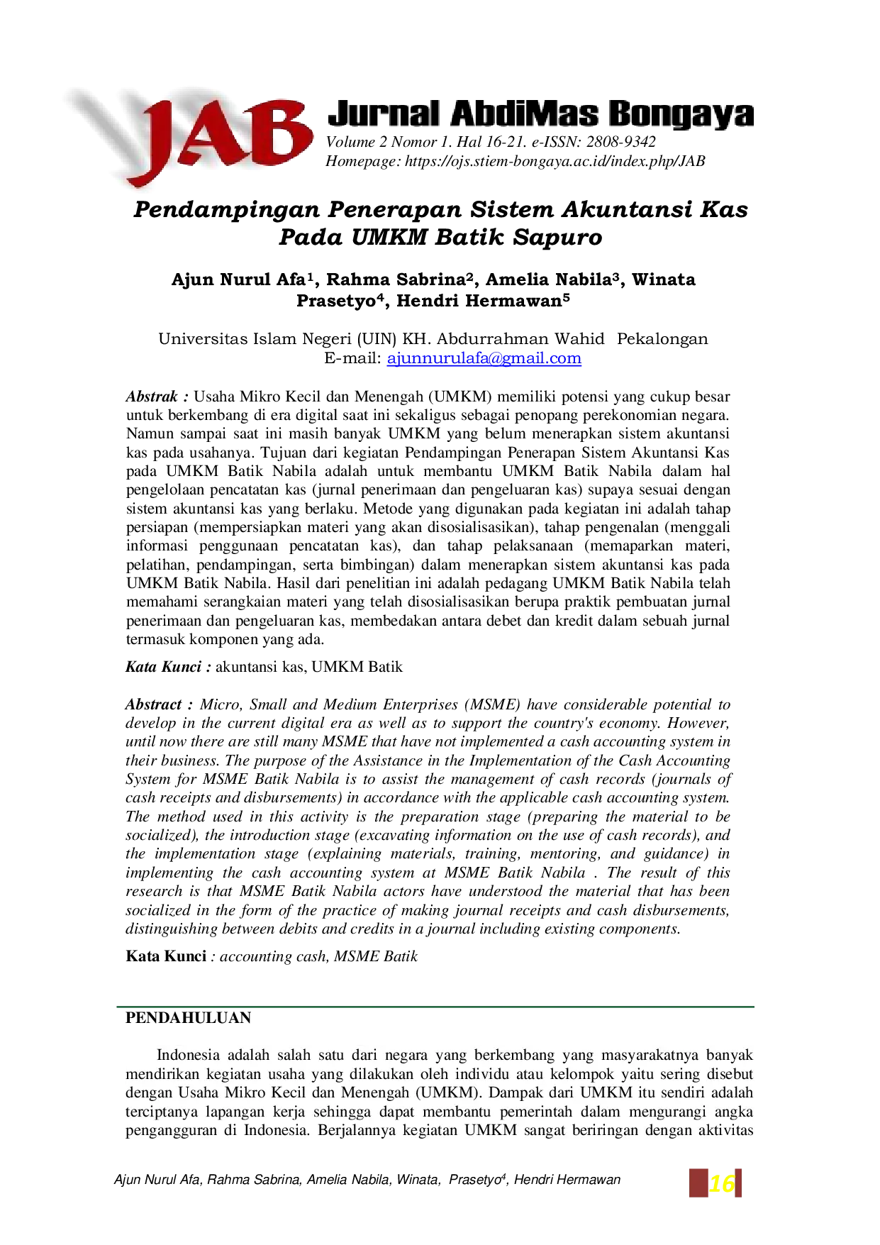 JURIS Pendampingan Penerapan Sistem Akuntansi Kas Pada UMKM Batik Sapuro