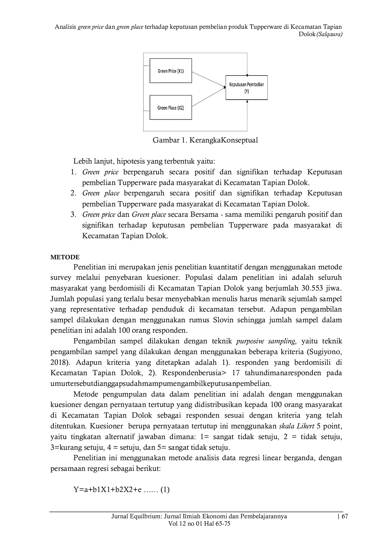 JURIS Analisis green price dan green place terhadap keputusan pembelian produk Tupperware di Kecamatan Tapian Dolok