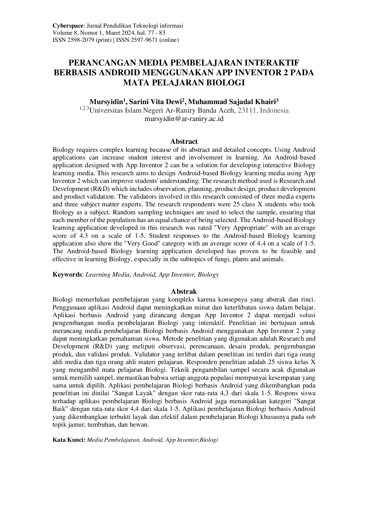 JURIS Perancangan Media Pembelajaran Interaktif Berbasis Android Menggunakan App Inventor 2 Pada Mata Pelajaran Biologi