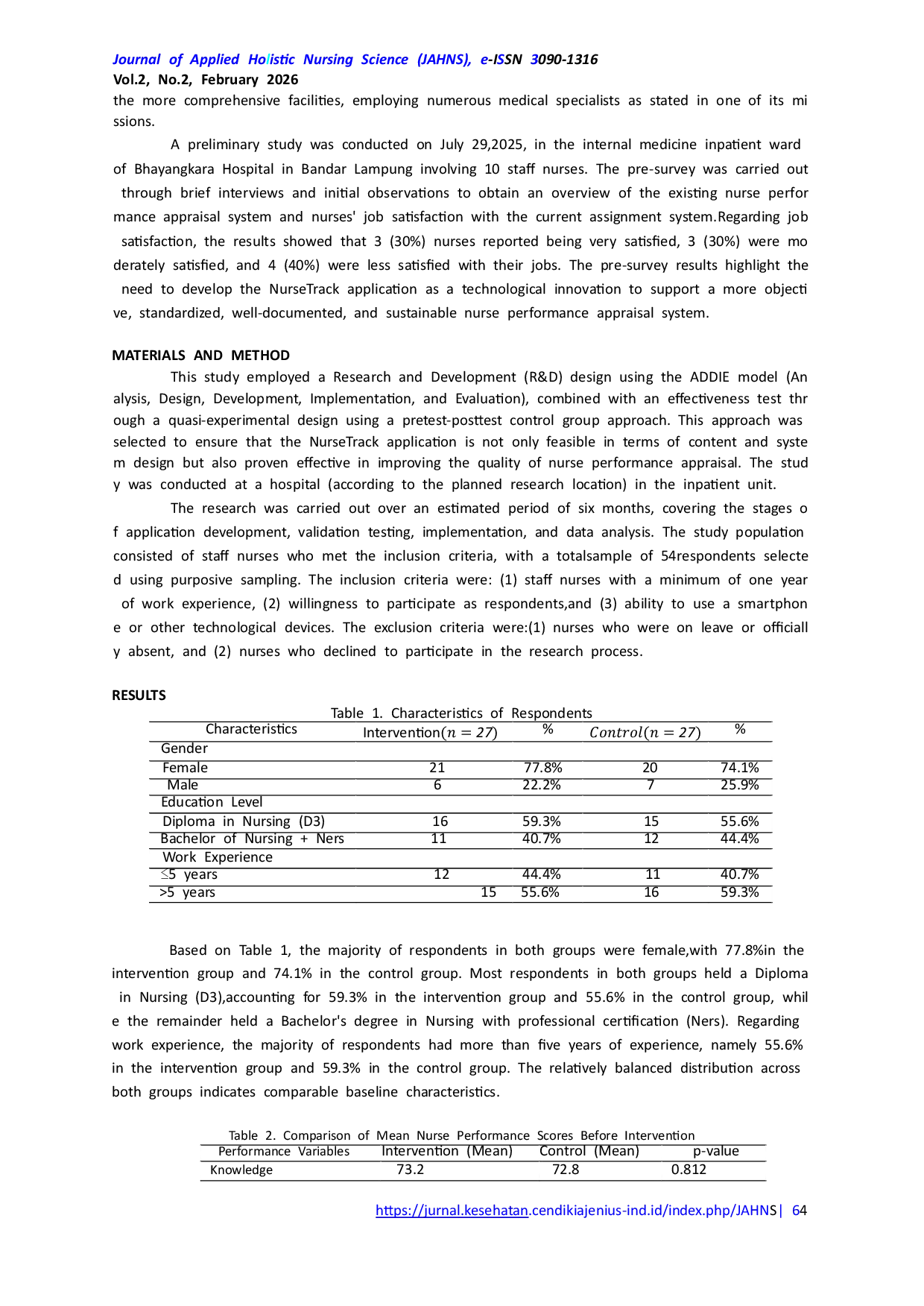 JURIS Development of the NurseTrack Application on Nurse Performance Assessment