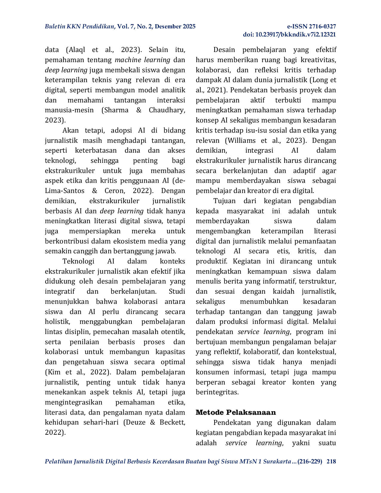 JURIS Pelatihan Jurnalistik Digital Berbasis Kecerdasan Buatan bagi Siswa MTsN 1 Surakarta melalui Pendekatan Service Learning