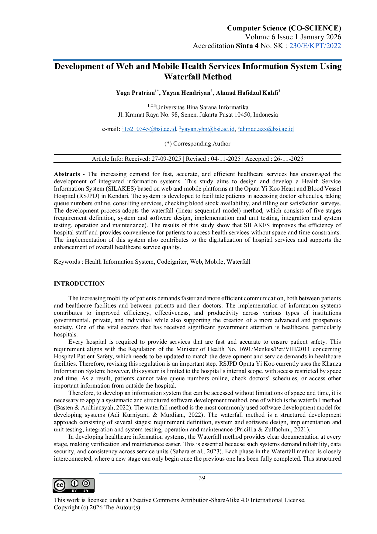 JURIS Development Of Web And Mobile Health Services Information System Using Waterfall Method