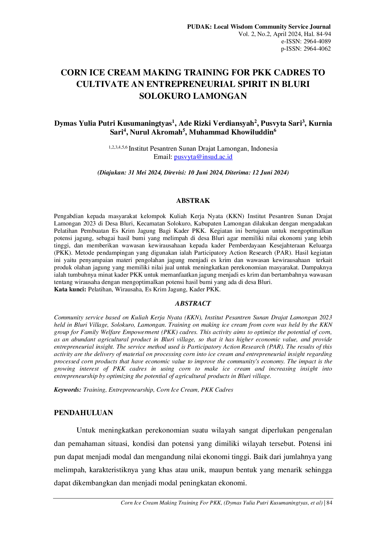 JURIS Corn Ice Cream Making Training For PKK Cadres To Cultivate An Entrepreneurial Spirit In Bluri Solokuro Lamongan