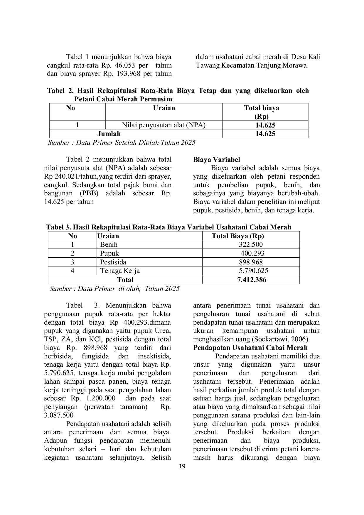 JURIS Analisis Kelayakan Usahatani Cabai Merah Capsicum annum L di Tinjau dari Aspek Produksi di Desa Kali Tawang Kecamatan Tanjung Morawa Kabupaten Deli Serdang