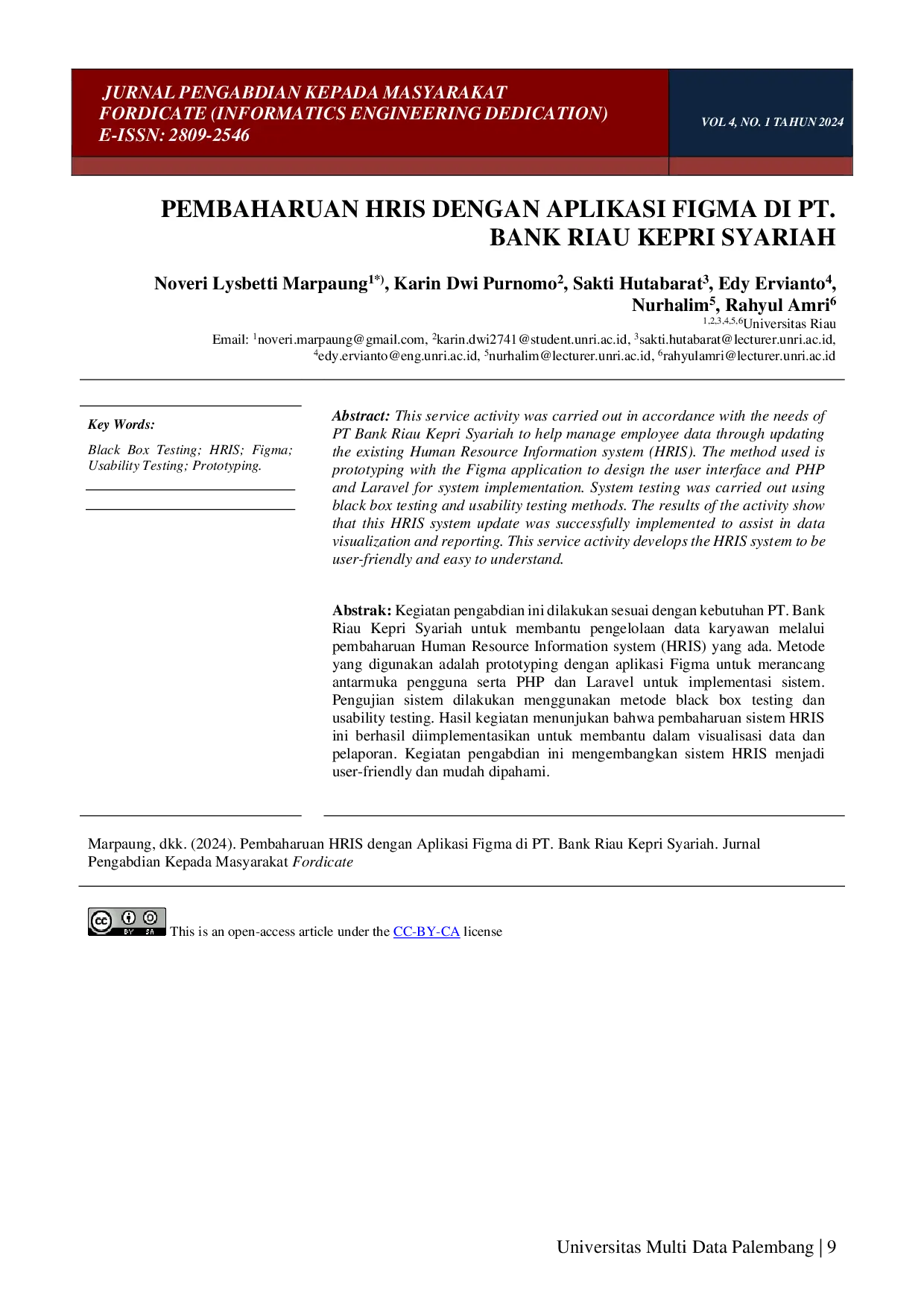juris Pembaharuan HRIS Dengan Aplikasi FIGMA Di PT Bank Riau Kepri Syariah