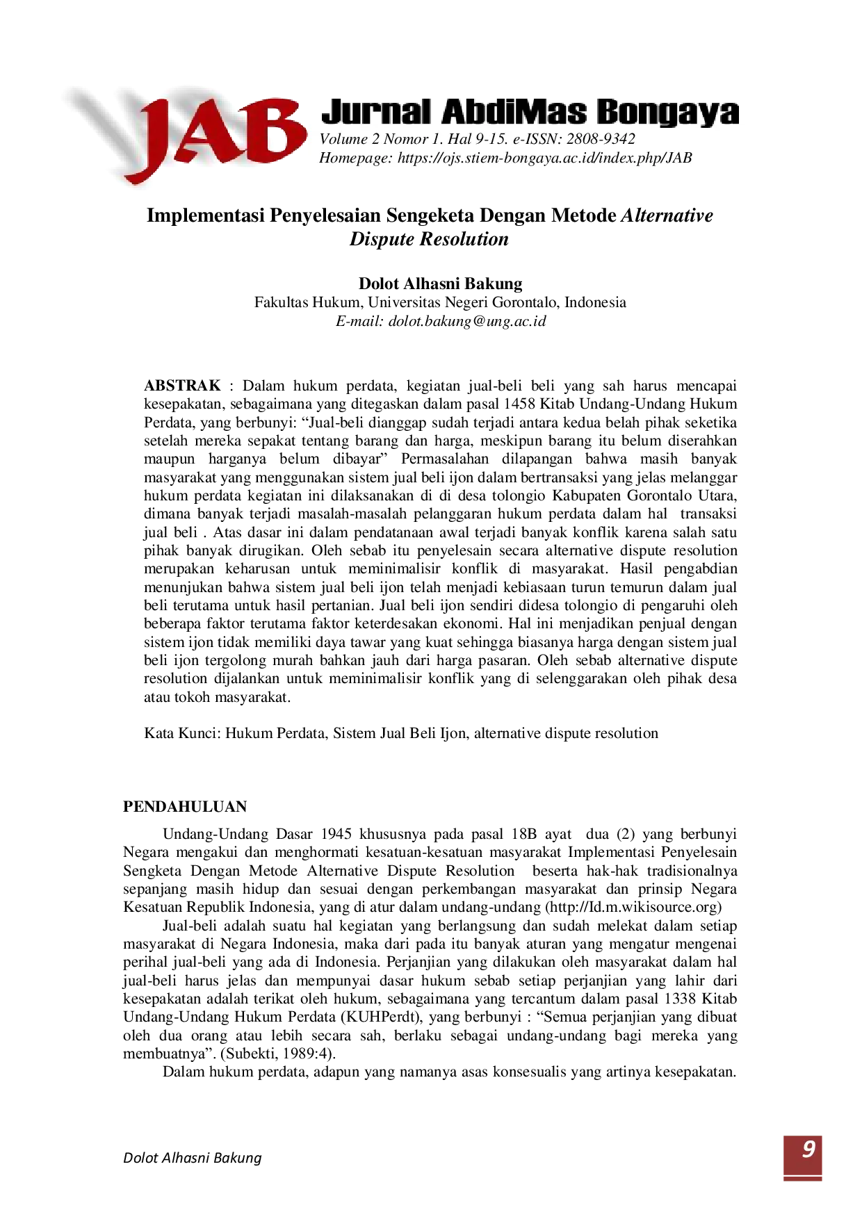 JURIS Implementasi Penyelesaian Sengeketa Dengan Metode Alternative Dispute Resolution