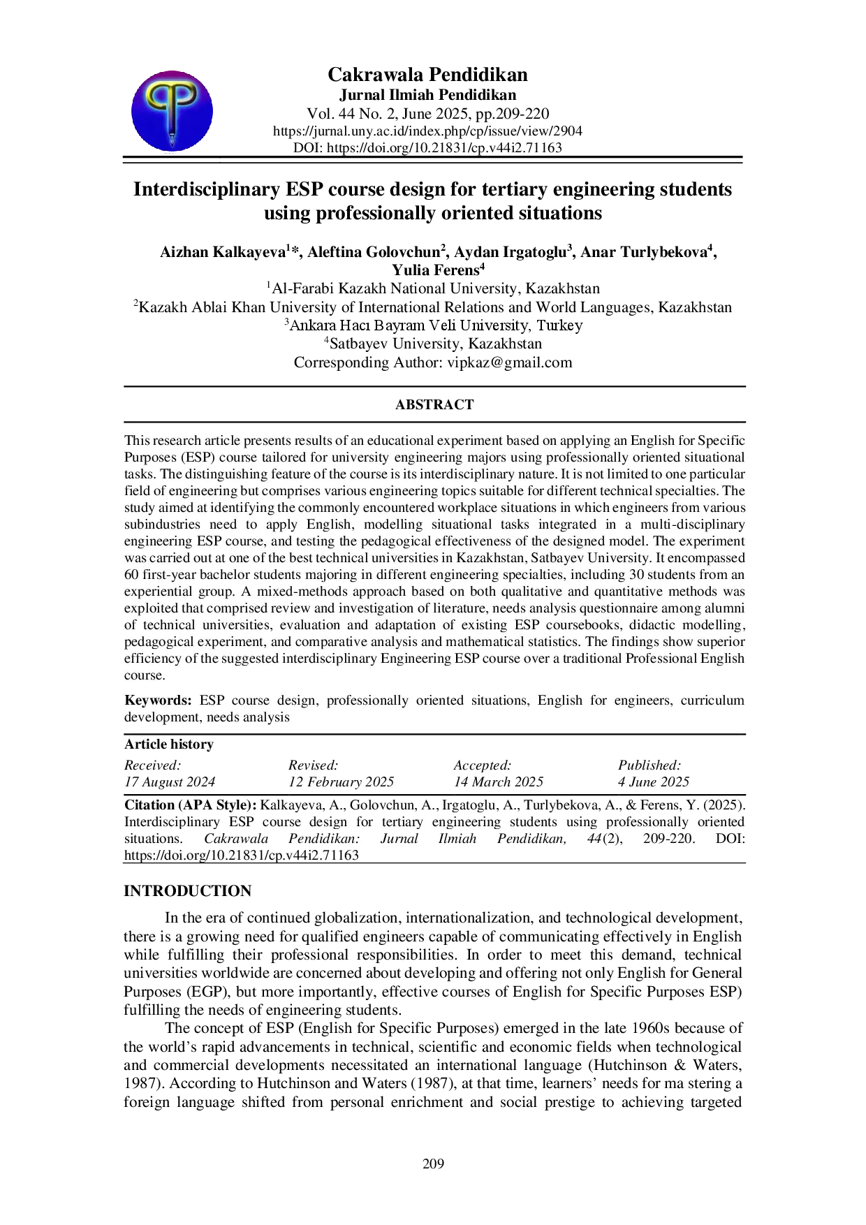 juris Interdisciplinary ESP Course Design for Tertiary Engineering Students using Professionally Oriented Situations