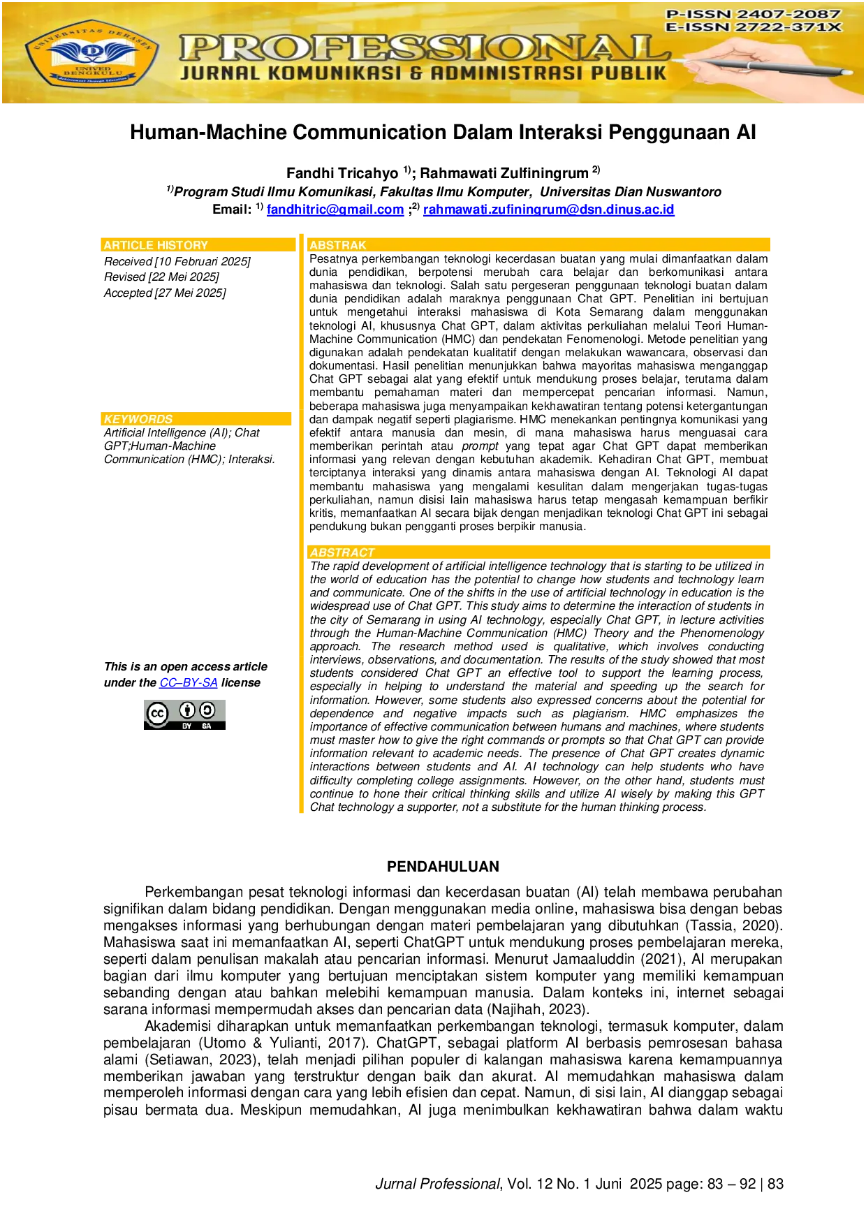JURIS Human Machine Communication dalam Interaksi Penggunaan AI