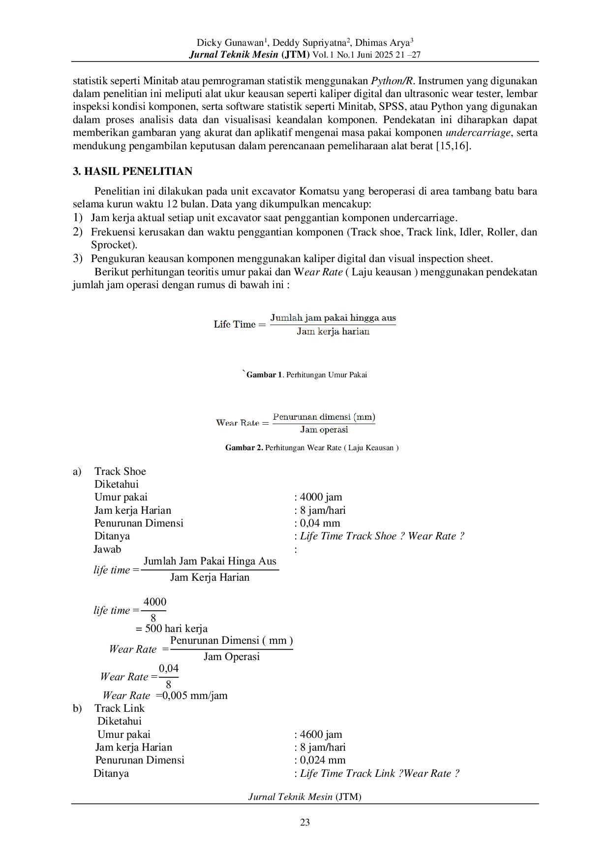 JURIS Analisis Life Time Undercarriage Excavator Komatsu Studi Kasus Di PT BIMA