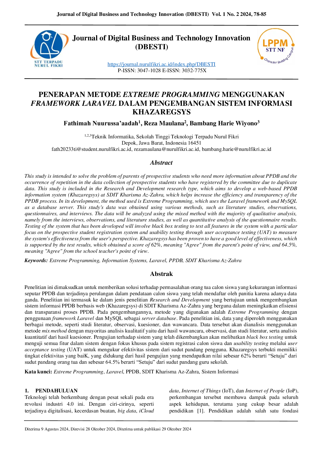 JURIS Implementation of Extreme Programming Method using Laravel Framework in Khazaregsys Information System Development