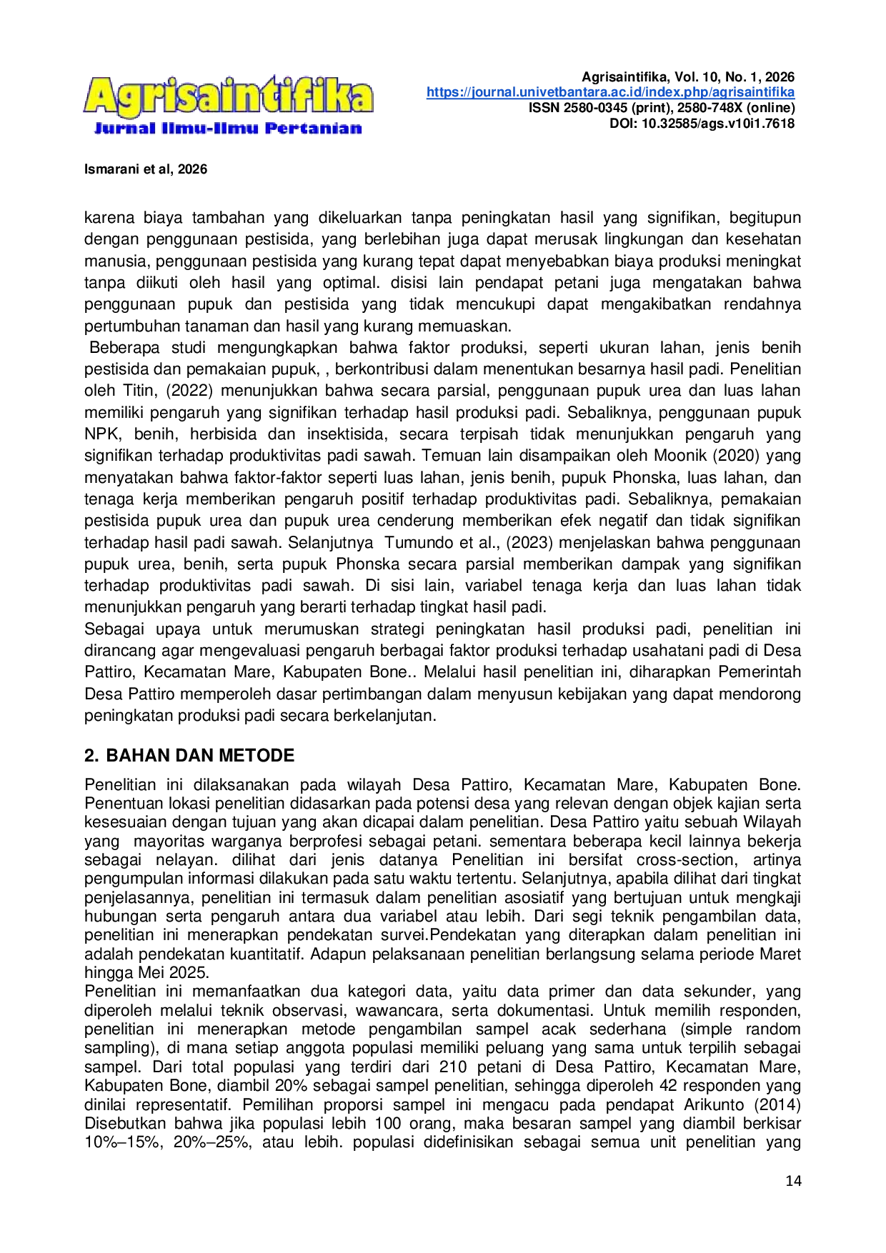 JURIS Analisis Faktor Produksi Usahatani Padi Di Desa Pattiro Kecamatan Mare Kabupaten Bone