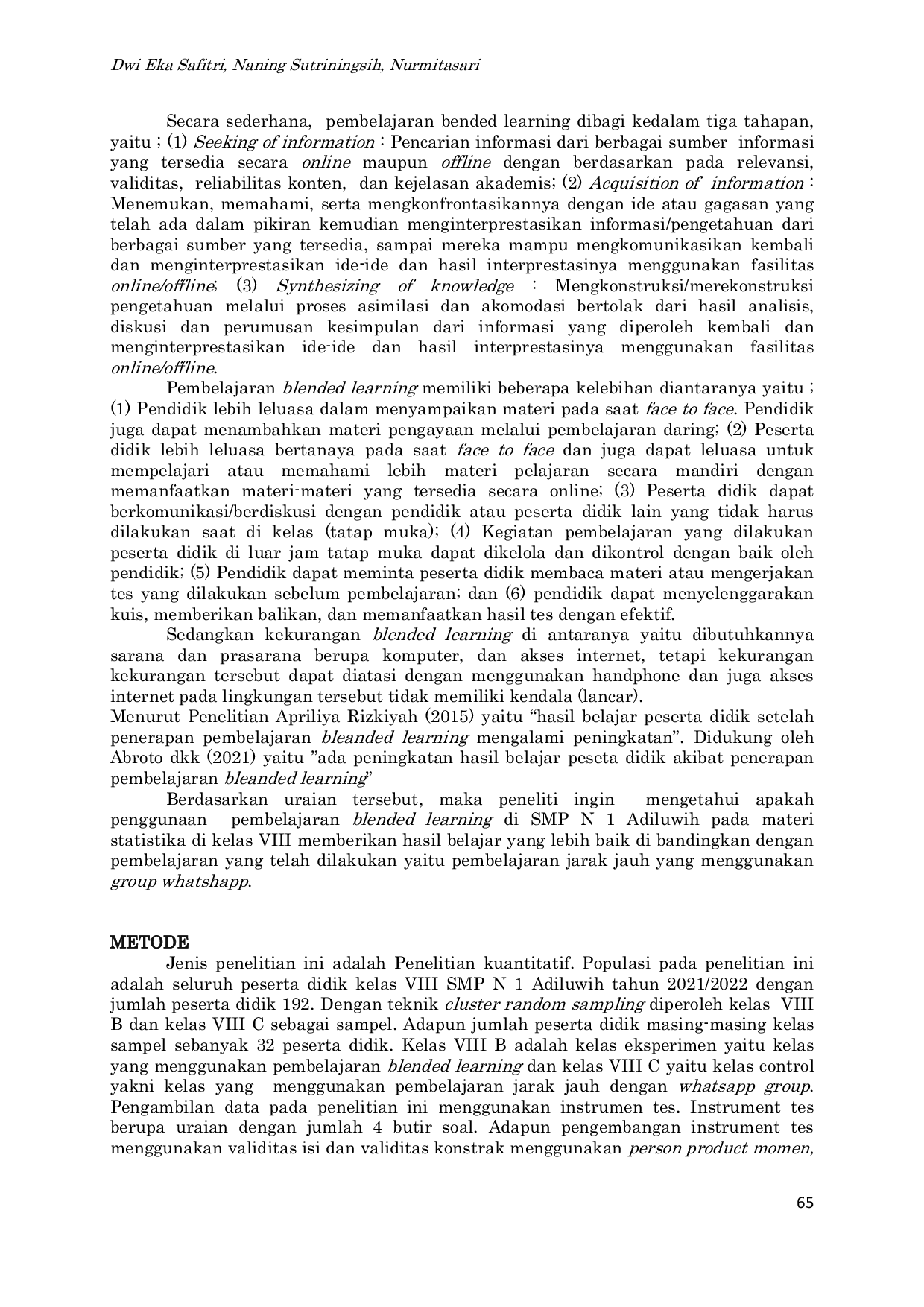 JURIS Pembelajaran Statistika Dengan Menggunakan Pembelajaran Blended Learning Di Smp N 1 Adiluwih