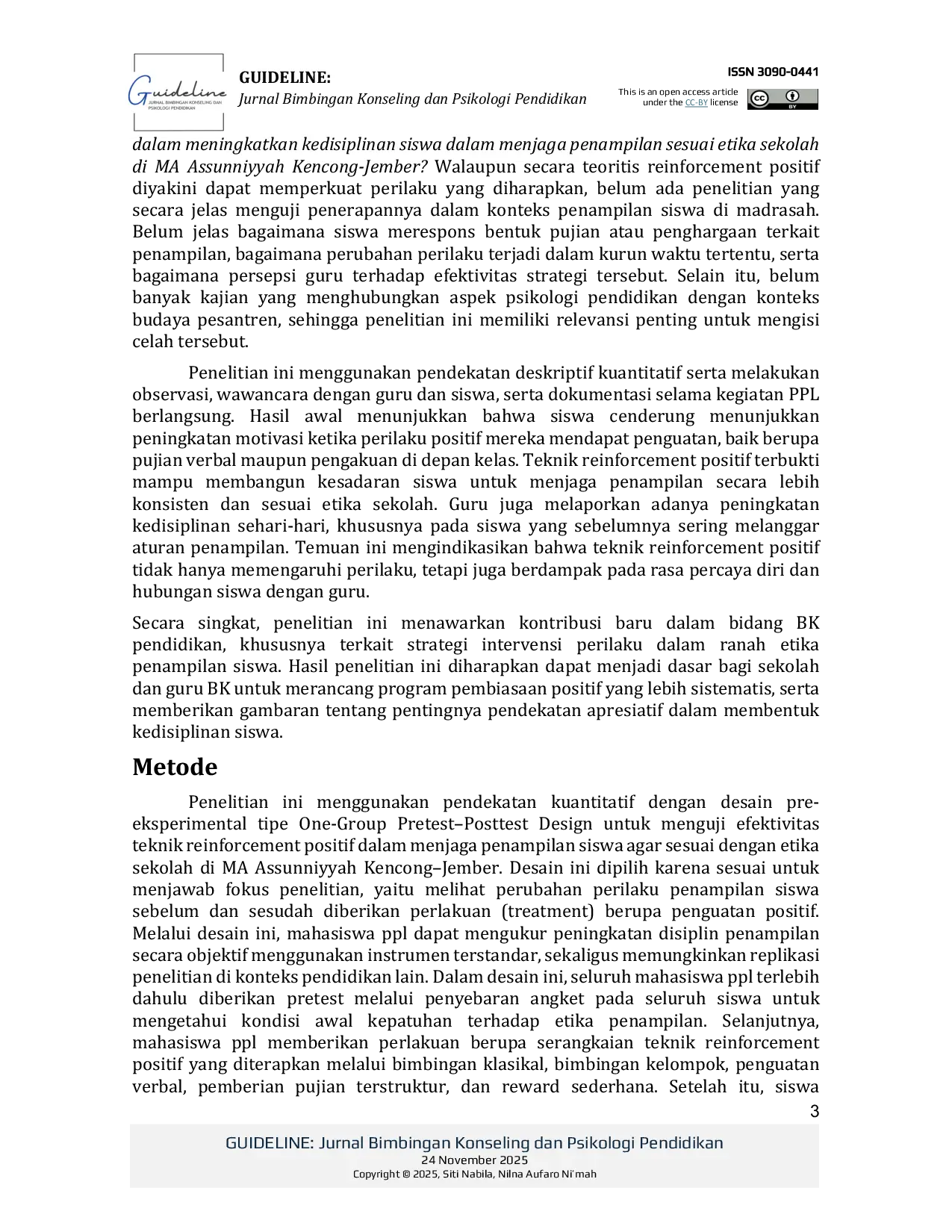 JURIS Efektivitas Teknik Reinforcement Positif untuk Menjaga Penampilan Sesuai Etika di MA Assunniyyah Kencong Jember