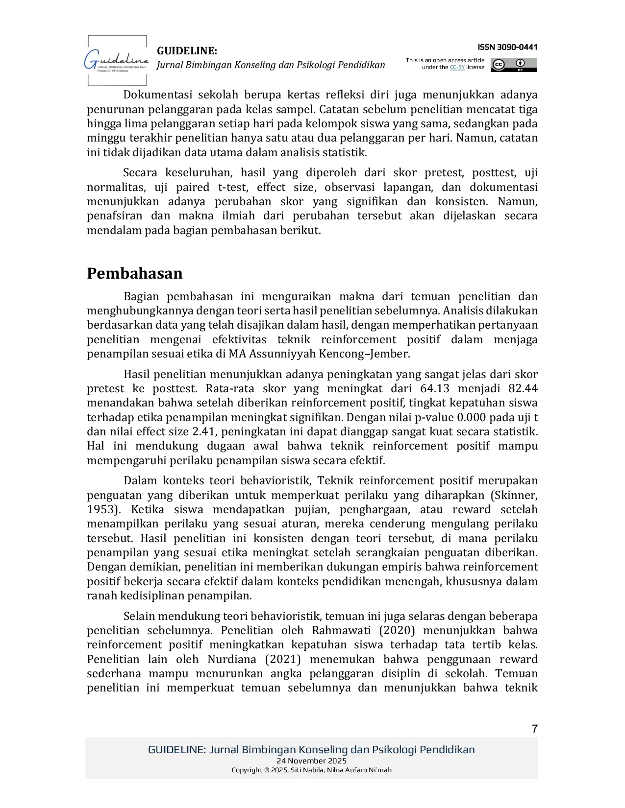 JURIS Efektivitas Teknik Reinforcement Positif untuk Menjaga Penampilan Sesuai Etika di MA Assunniyyah Kencong Jember