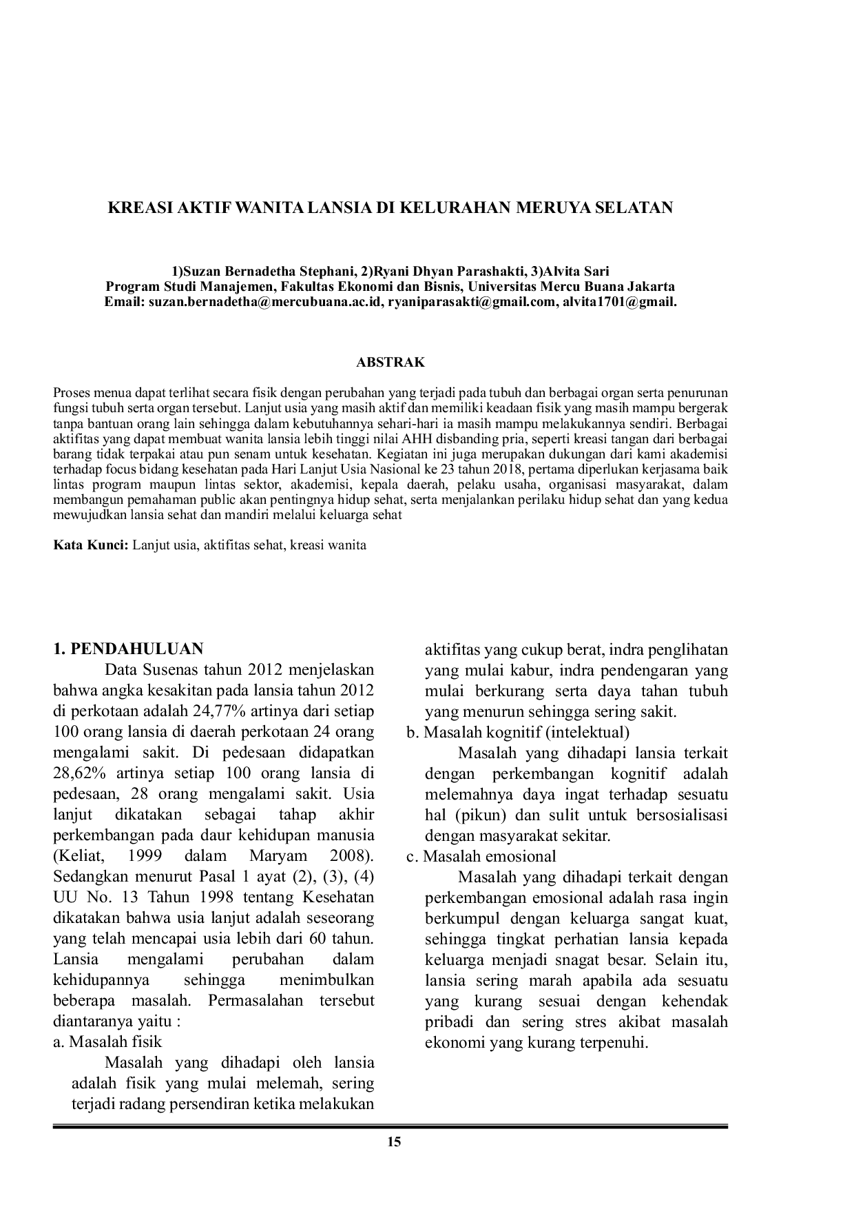 JURIS Kreasi Aktif Wanita Lansia Di Kelurahan Meruya Selatan