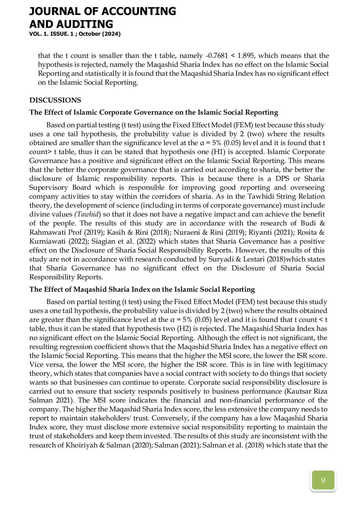 JURIS The Effect of Islamic Corporate Governance and Maqashid Sharia Index on Islamic Social Reporting