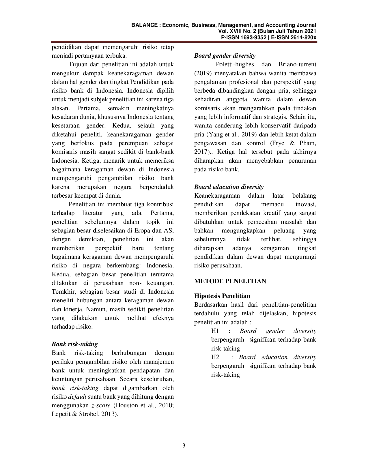 JURIS Board Gender Diversity Dan Board Education Diversity terhadap Bank Risk Taking