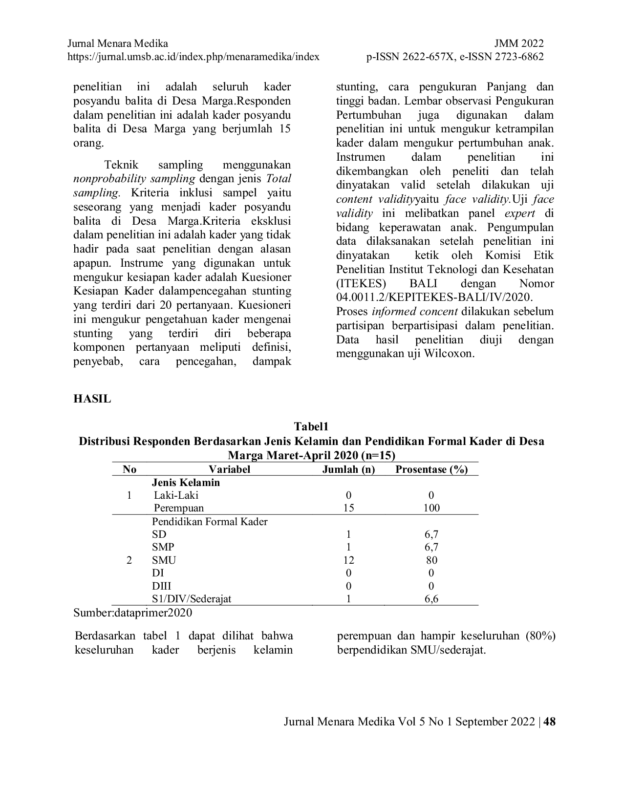 JURIS Pengaruh Pelatihan Kader Terhadap Kesiapan Kader Dalam Pencegahan Stunting