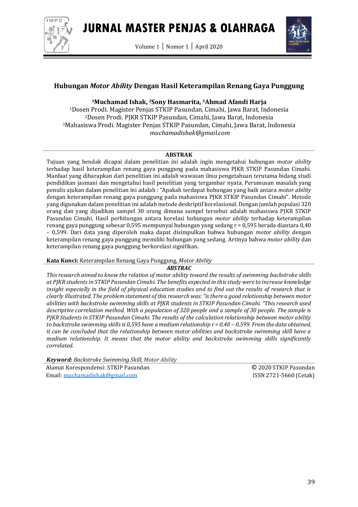 JURIS Hubungan Motor Ability Dengan Hasil Keterampilan Renang Gaya Punggung