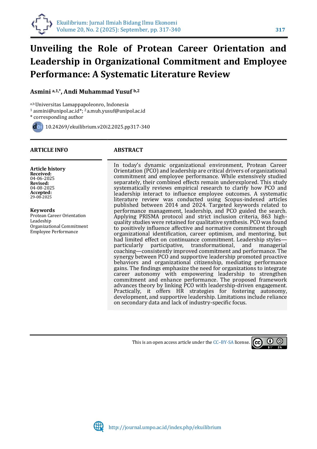 JURIS Unveiling the Role of Protean Career Orientation and Leadership in Organizational Commitment and Employee Performance A Systematic Literature Review